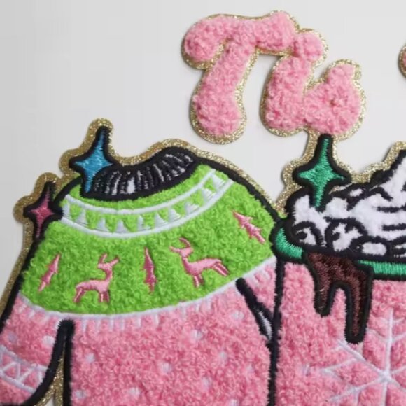 Tis The Season Christmas Chenille Patches Custom Embroidery Iron-On - Picture 2 of 4